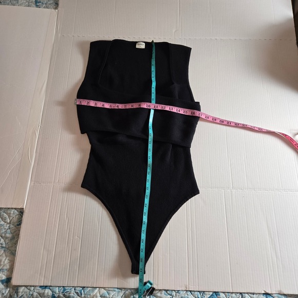 Abercrombie & Fitch Womens Bodysuit Black XL Wrap Front Ribbed Knit - Picture 12 of 12